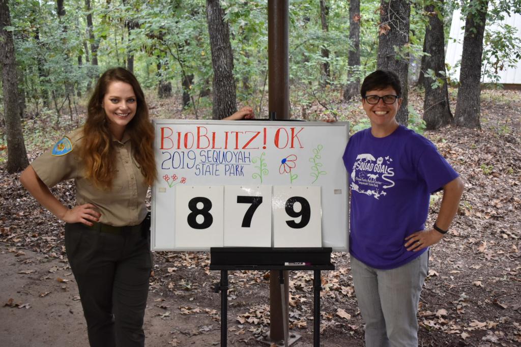 Angelina Stancampiano, BioBlitz! OK Co-coordinator, and Priscilla Crawford celebrate at the finale of our last in-person BioBlitz! OK in the fall of 2019. 